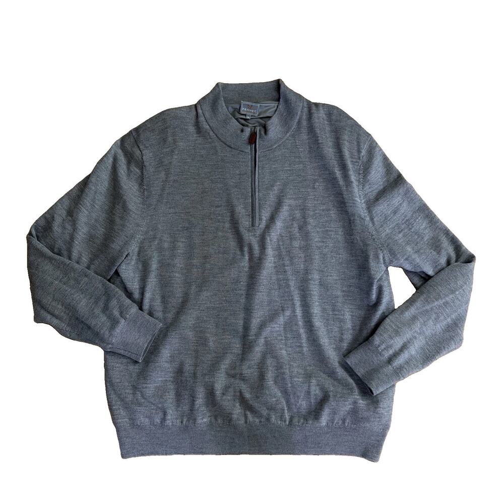 Fennec 2XL Merino Wool Golf Sweater Gray 1/4 Zip Pullover Lined Luxury Classic